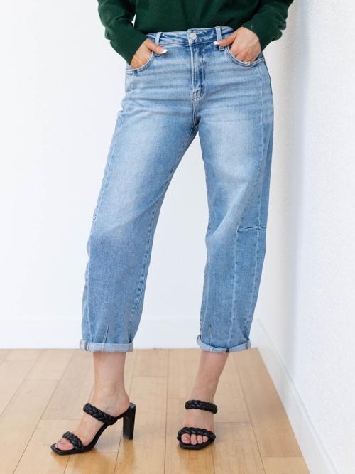 RISEN Medium High Rise Barrel Jean