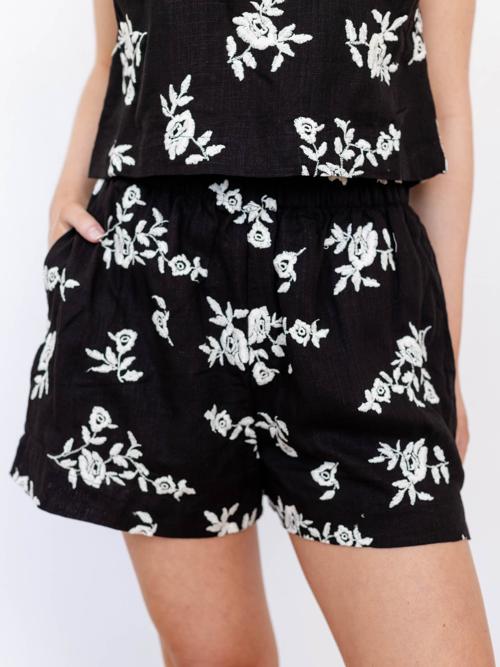 Black Tape Floral Pull On Shorts