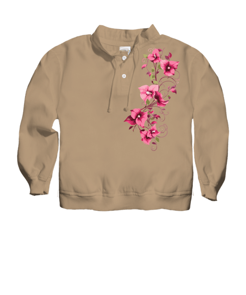 Bougainvillea Vines - Kona Coffee Dyed Long Sleeve Lightweight Pullover