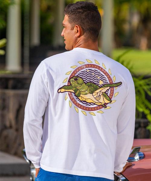Tribal Honu Circle - White Long Sleeve Crewneck T-Shirt