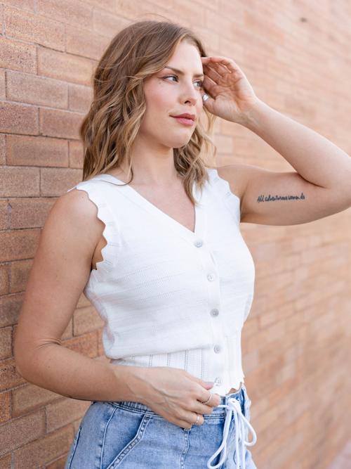 Allie Rose Pointelle Knit Button Up Vest