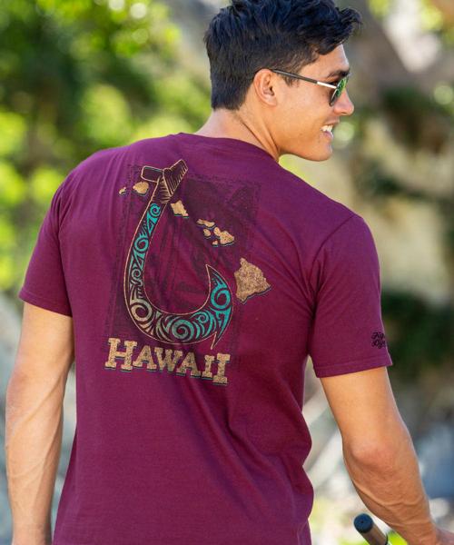 Hawaiian Fish Hook - Fig Dyed Short Sleeve Crewneck T-Shirt