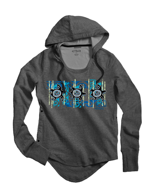 Nahele Honu - Gray Heather Long Sleeve Harmony Hooded T