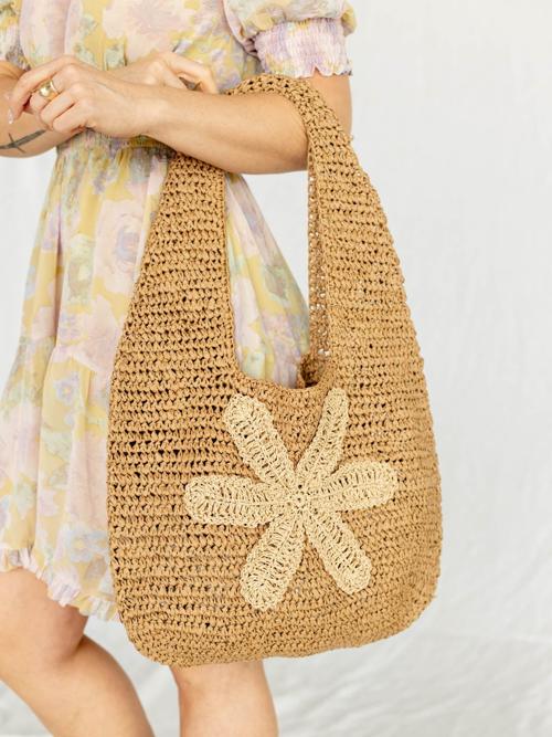 Crystal Flower Detail Woven Bag