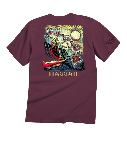 Aloha Aina Map - Wine Dyed Short Sleeve Crewneck T-Shirt
