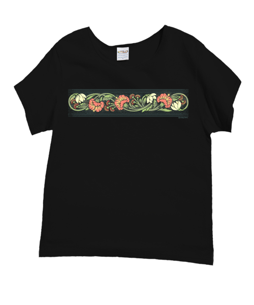 Winding Hibiscus - Black Short Sleeve Scoop Neck T-Shirt