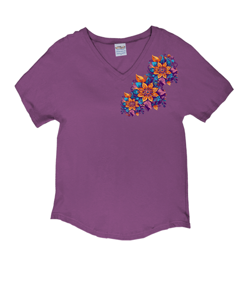 Henna Sweep - Violet Short Sleeve Dolman V-Neck Tee