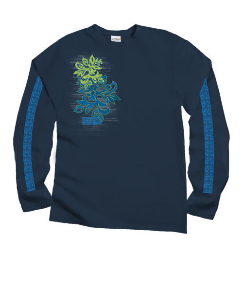 Hinatea Cascade - Navy Long Sleeve Crewneck T-Shirt