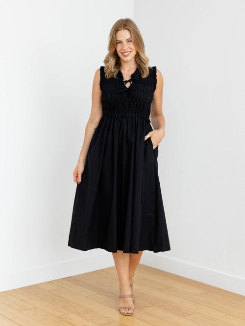 PINCH Front Tie Detail Smocking Midi Dress