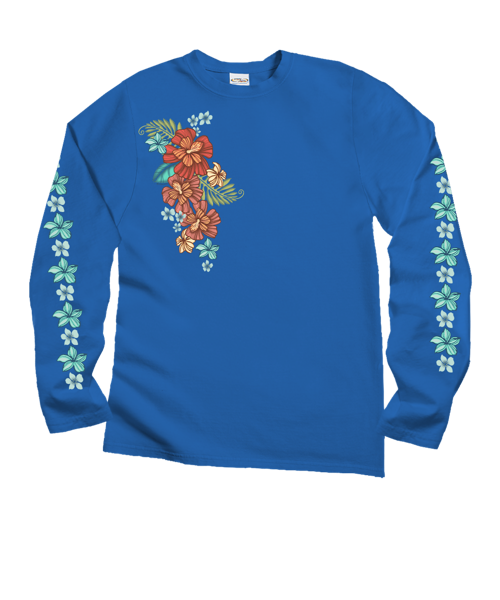 Tribal Haunani - Blue Hawaii Dyed Long Sleeve Crewneck T-Shirt