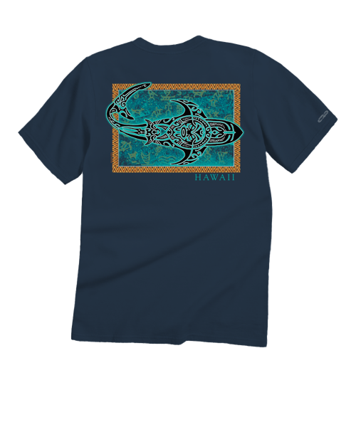 Tribal Petro Mano - Navy Short Sleeve Crewneck T-Shirt