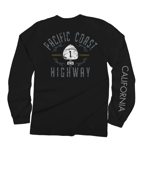 Pacific Coast Highway - Black Long Sleeve Crewneck T-Shirt