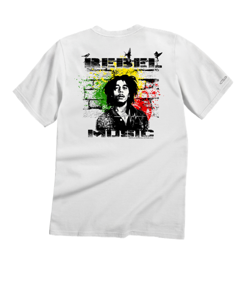 Bob Marley Rebel Music - White Short Sleeve Crewneck T-Shirt