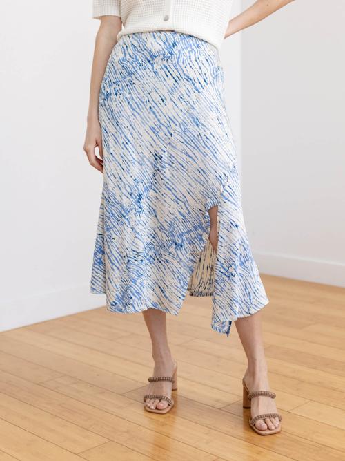 Elan Printed Side Slit Midi Skirt