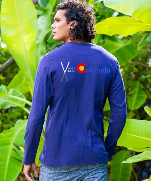 Crossed Skis - Indigo Long Sleeve Pima T-Shirt