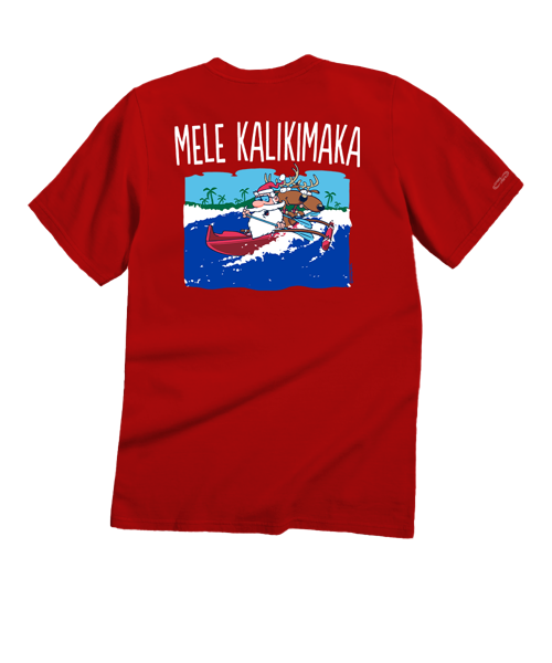 Canoe Surfing Santa - Red Short Sleeve Crewneck T-Shirt