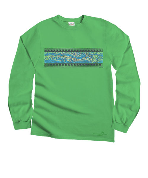 Sketch Wave Band - Green Apple Dyed Long Sleeve Crewneck T-Shirt