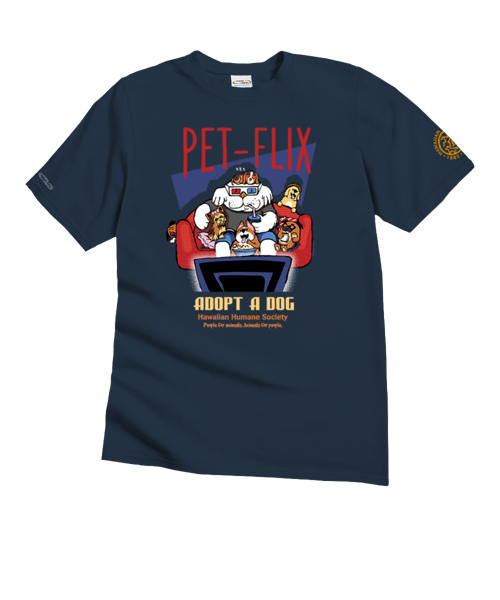 Hawaiian Humane Society Petflix - Navy Short Sleeve Crewneck T-Shirt