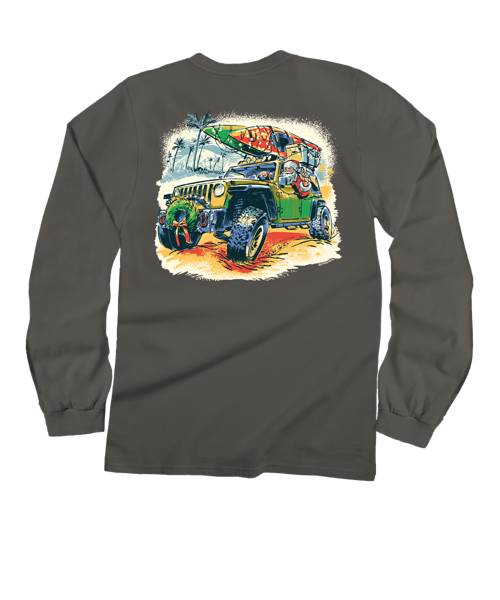 Jeep Santa Goes Anywhere - Crater Dyed® Long Sleeve Crewneck T-Shirt
