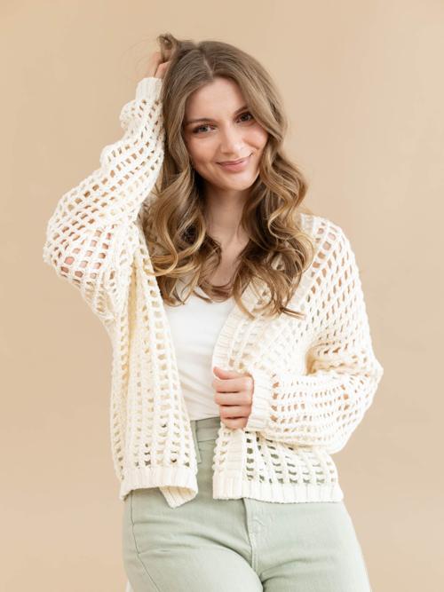 Crochet Fishnet Cropped Open Cardigan