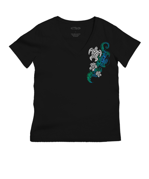 Honu Current - Jet Black Short Sleeve Pima V-Neck T-Shirt