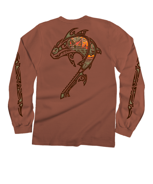 Shark Slayer Legend - Chile Dyed Long Sleeve Crewneck T-Shirt