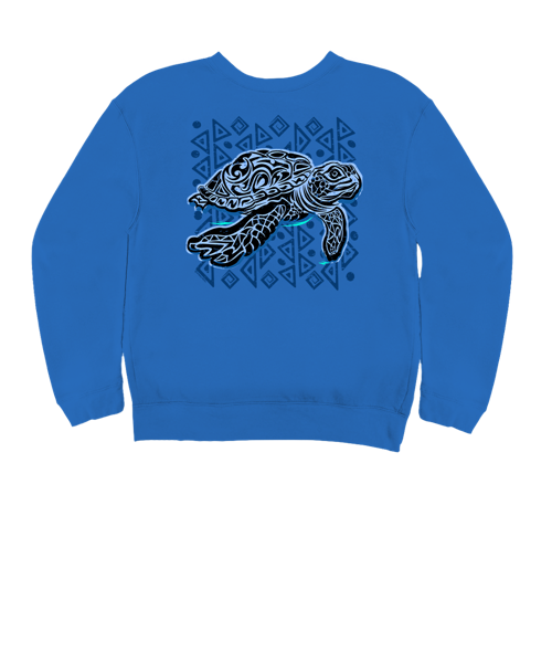 Tribal Sea Turtle - Blue Hawaii Dyed Long Sleeve Sweatshirt