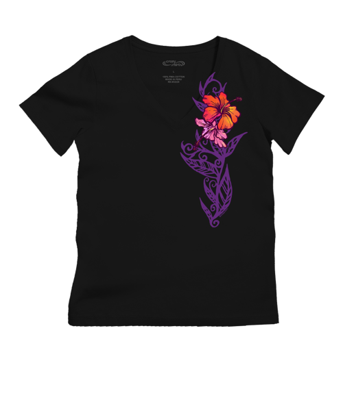 Sunset Stripe Vert - Jet Black Short Sleeve Pima V-Neck T-Shirt