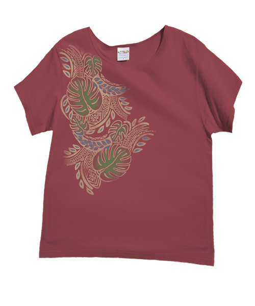 Polynesian Monstera - Paradise Red Dyed Short Sleeve Scoop Neck T-Shirt