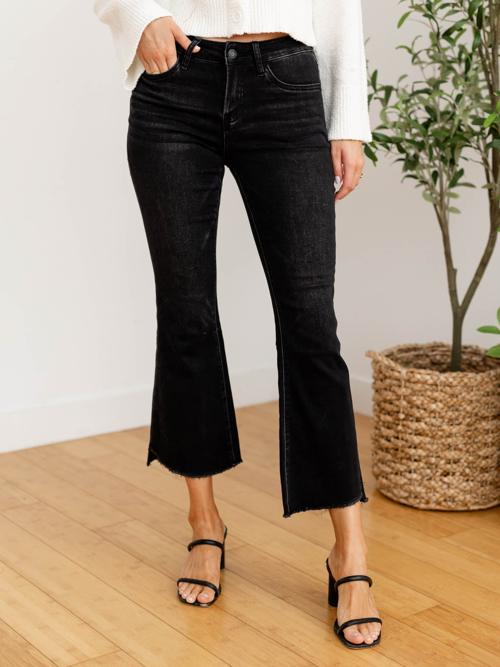 VERVET Black Mid Rise Super Soft Crop Flare