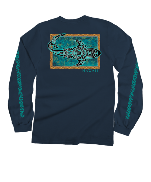 Tribal Petro Mano - Navy Long Sleeve Crewneck T-Shirt