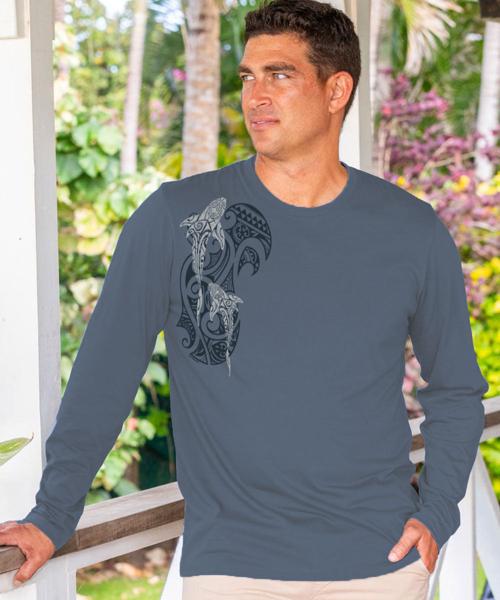 Mano A Mano Ekolu Vertical - Blue Steel Long Sleeve Pima T-Shirt