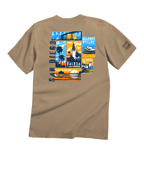 San Diego Collage - Kona Coffee Dyed Short Sleeve Crewneck T-Shirt