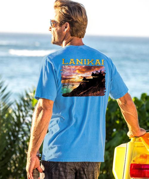 Lanikai Scenic View - Blue Hawaii Dyed Short Sleeve Crewneck T-Shirt