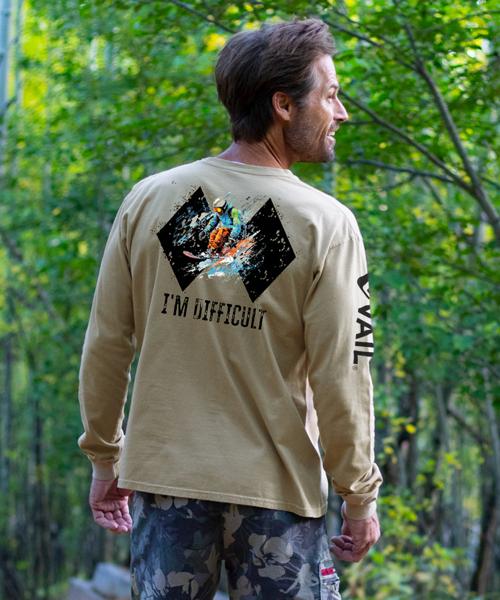Vail Resort I'm Difficult - Kona Coffee Dyed Long Sleeve Crewneck T-Shirt