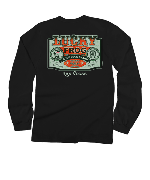 Lucky Frog Good Luck Sign - Black Long Sleeve Crewneck T-Shirt