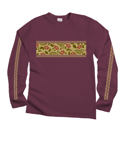 Hibiscus Brocade Band - Wine Dyed Long Sleeve Crewneck T-Shirt