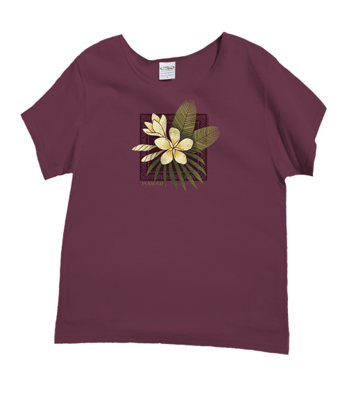 Plumeria Center - Wine Dyed Short Sleeve Scoop Neck T-Shirt