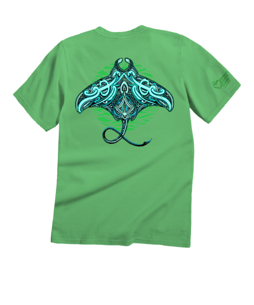 Tribal Blue Manta - Green Apple Dyed Short Sleeve Crewneck T-Shirt