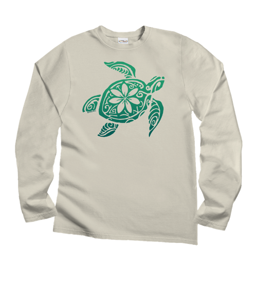 Retro Honu Floral - Coconut Dyed Long Sleeve Crewneck T-Shirt