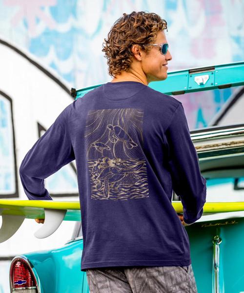 Wood Cut Turtles - Indigo Long Sleeve Pima T-Shirt