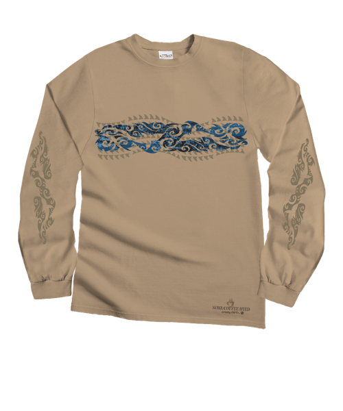Tribal Mana Stripe - Kona Coffee Dyed Long Sleeve Crewneck T-Shirt