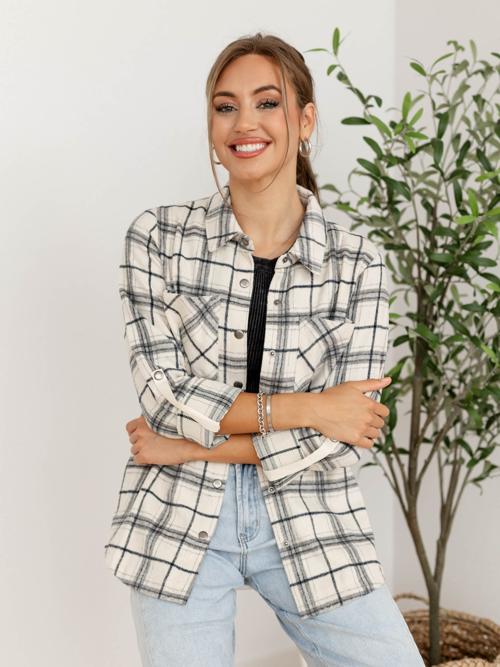 Mystree Pocket Detail Plaid Shirt Jacket
