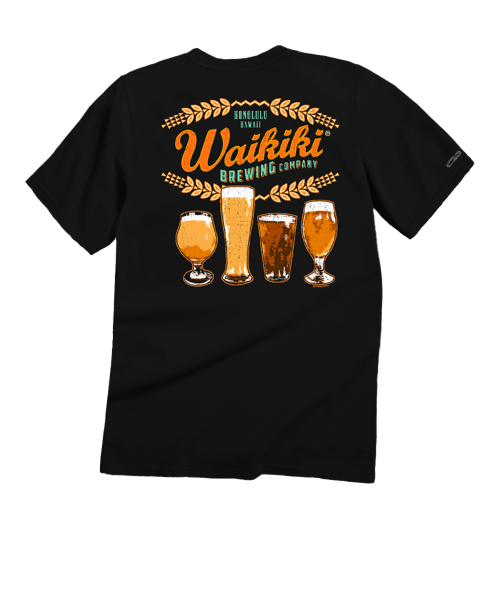 Waikiki Brewing Co Beer Row - Black Short Sleeve Crewneck T-Shirt