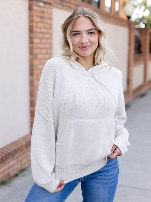 Ribbed Knit Kangaroo Pocket Sweater