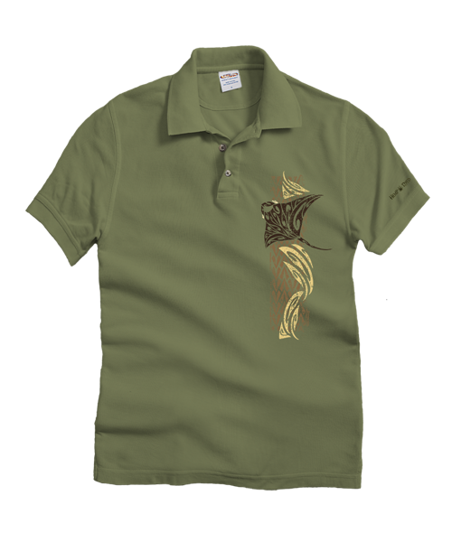 Tribal Manta Vert - Hemp Dyed Short Sleeve Oceanfront Polo Shirt