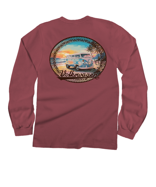 Volkswagen On The Beach - Paradise Red Dyed Long Sleeve Crewneck T-Shirt