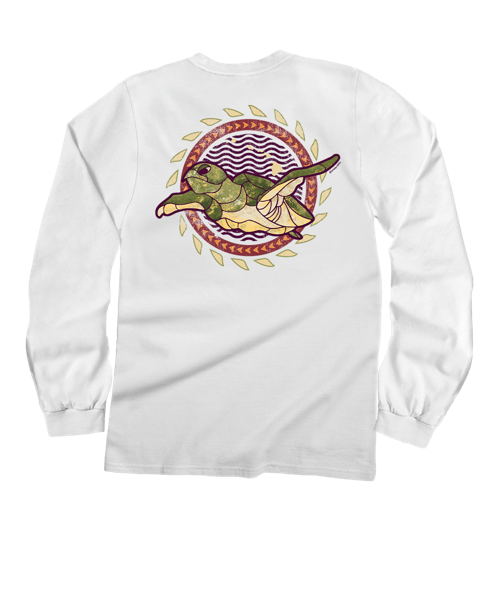 Tribal Honu Circle - White Long Sleeve Crewneck T-Shirt
