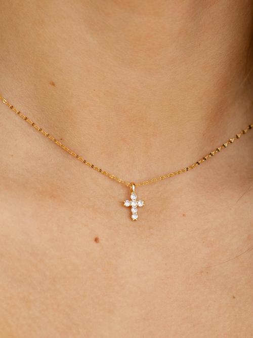 Dainty Gold CZ Cross Necklace