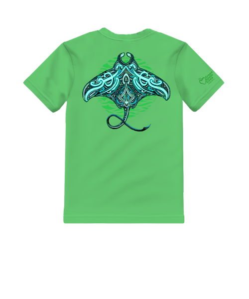 Tribal Blue Manta - Green Apple Dyed Short Sleeve Crewneck T-Shirt